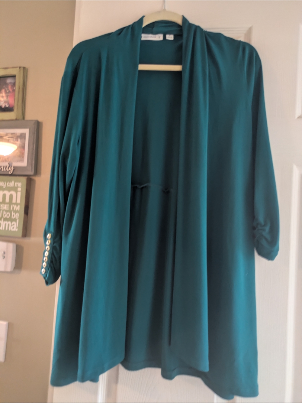 Susan Graver Teal Open-Front Drape Cardigan